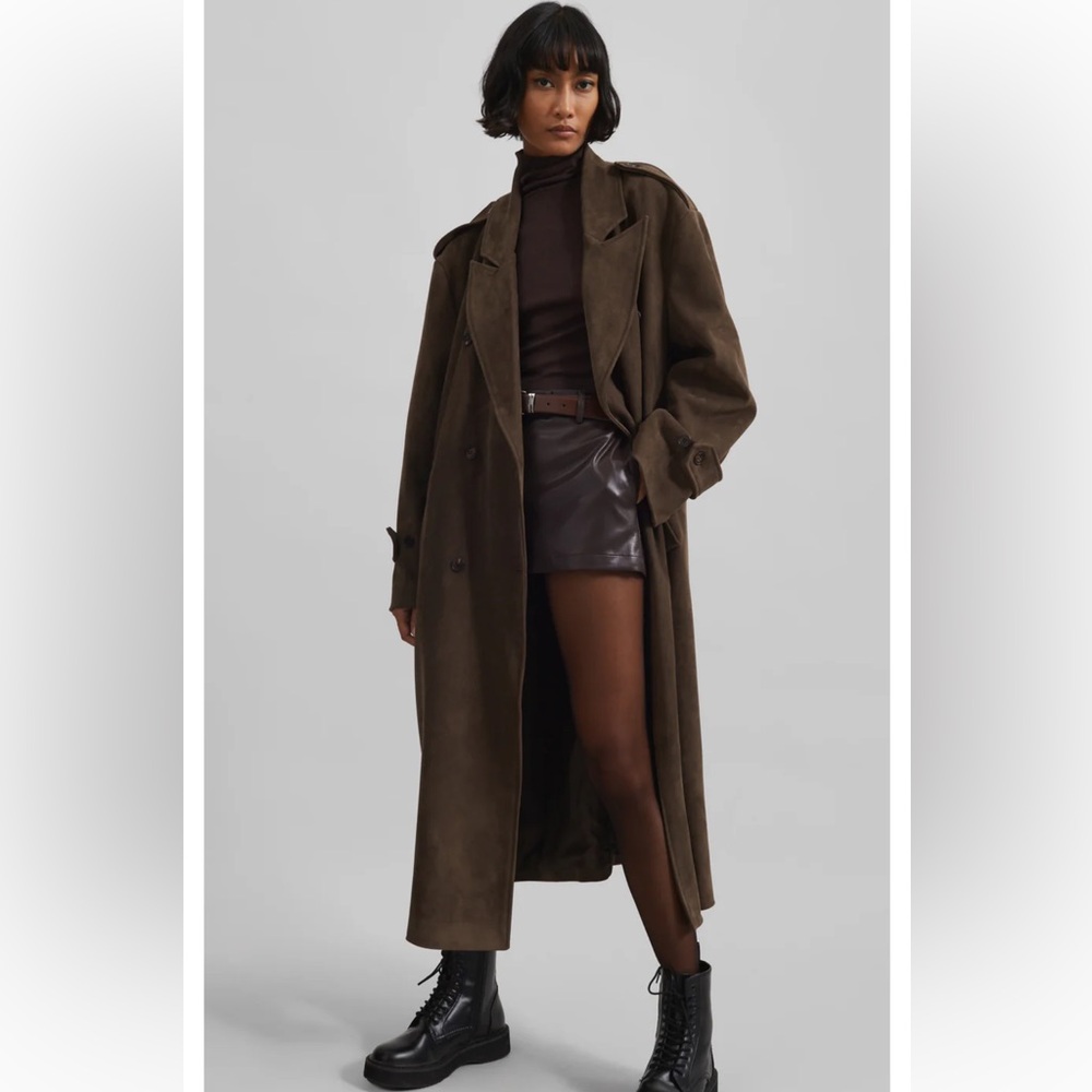 Peoria Faux Suede Trench Coat - Brown